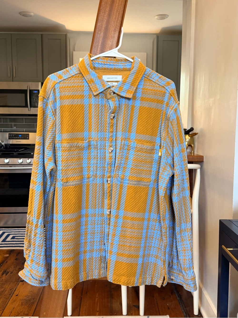 Urban Outfitters Mustard & Light Blue Plaid Shirt Jacket